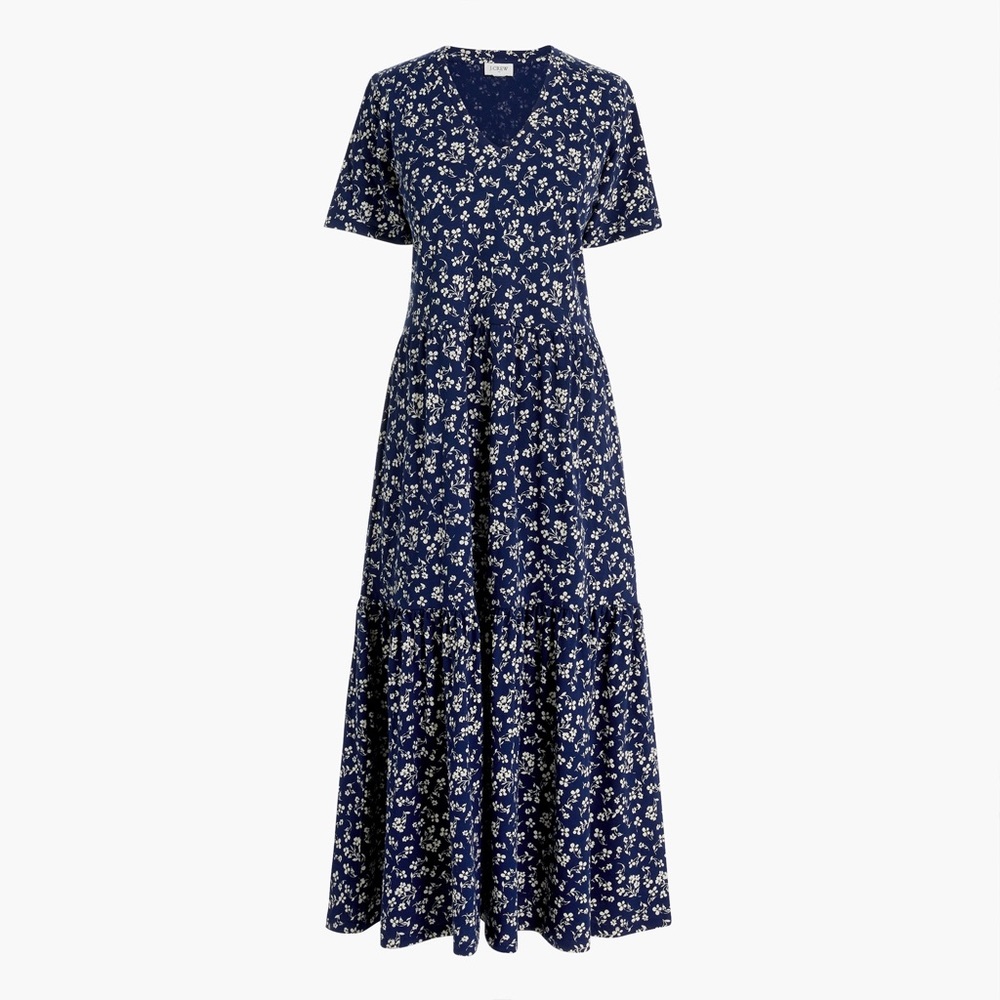 J.Crew Factory V-neck Tiered Knit Midi Dress XL Navy